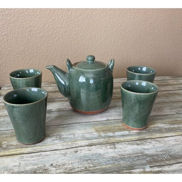 Teavana Fine Stoneware Green Tea Set w/4 Cups & Teapot Made In Japan - Picture 1 of 15
